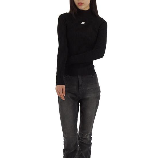 꾸레쥬 (Courrèges) 리에디션 풀오버 터틀넥 골지 니트 블랙
