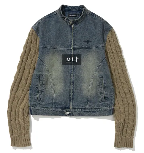 낫포너드 (NOT4NERD) Knit Sleeve Denim Jacket Deep Blue