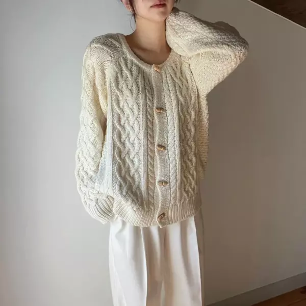 베이글 토글 네트 꽈배기 니트 가디건