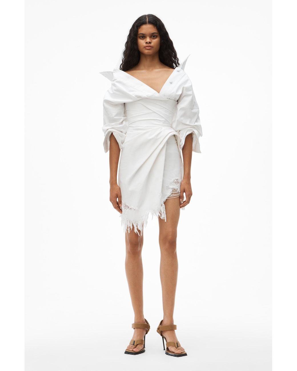 알렉산더 왕 (ALEXANDER WANG) Denim Falling Shoulder Corset Dress - White (1WC2216339)