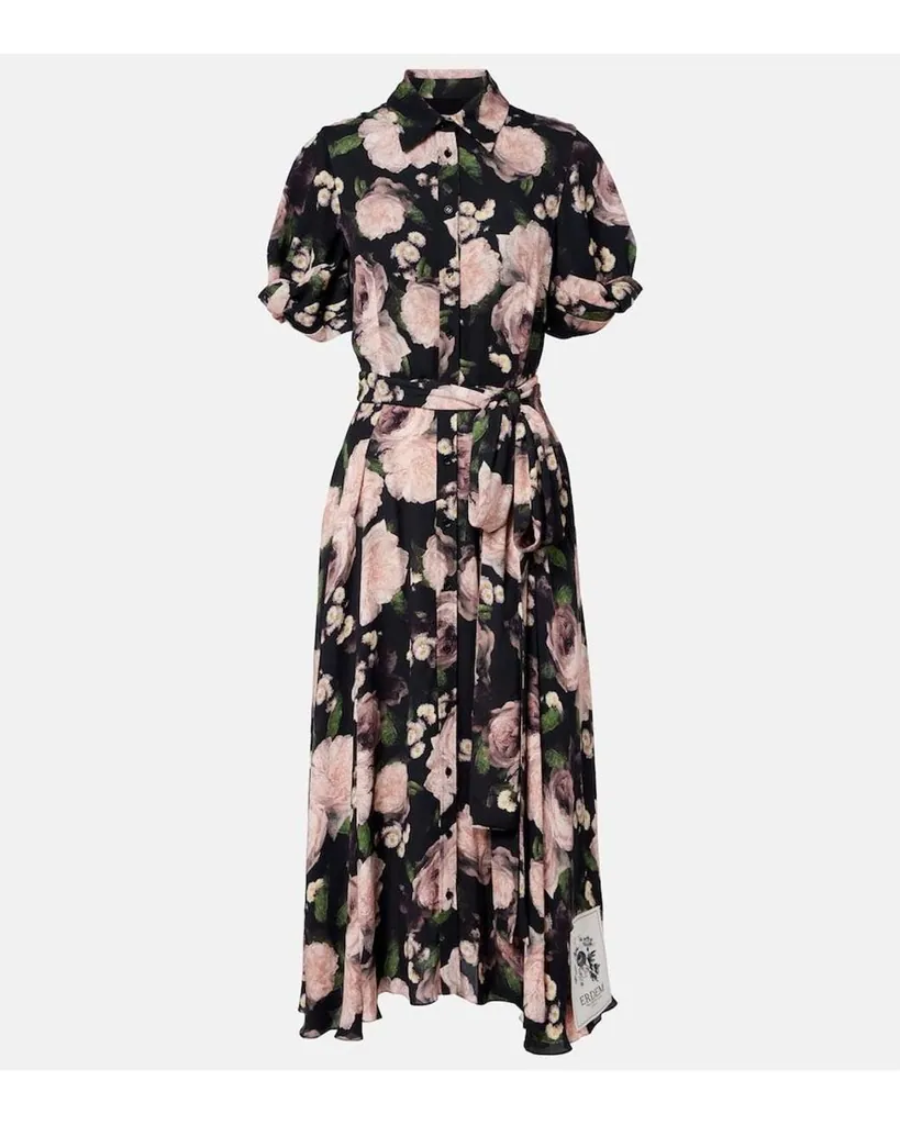 에르뎀 (ERDEM) Floral Belted Shirt Dress Dutch Petal Multi Black (Mytheresa 1186301749)