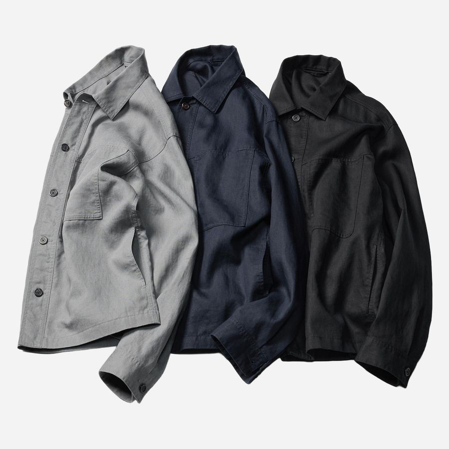 유니클로 (UNIQLO) 남성 프리미엄 린넨 워크 셔츠 자켓 그레이 (483829)