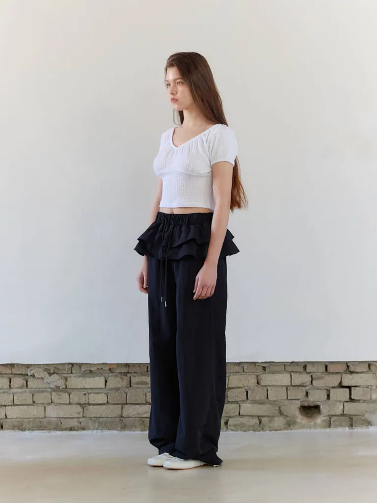 모이페어 (MOIFAIRE) FRILL LAYERED PANTS / BLACK