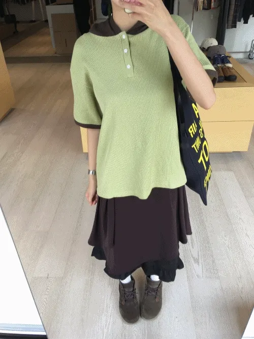 희미한 (HEEMIHAN) waffle henley half hoodie 그린