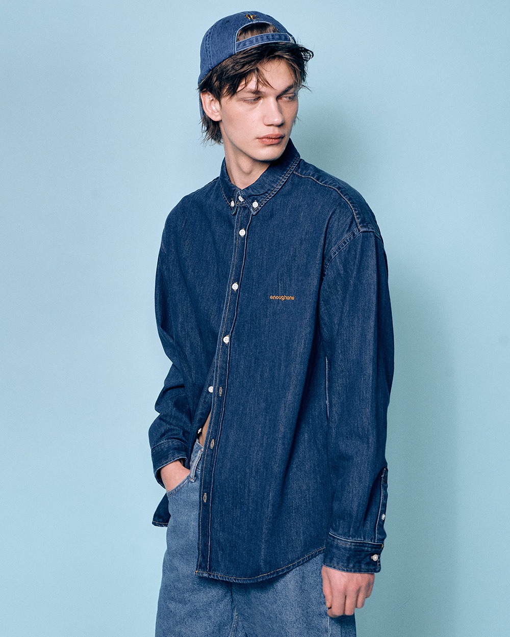이너프원 (EnoughOne) Essential Denim Shirts Men In Dark Blue