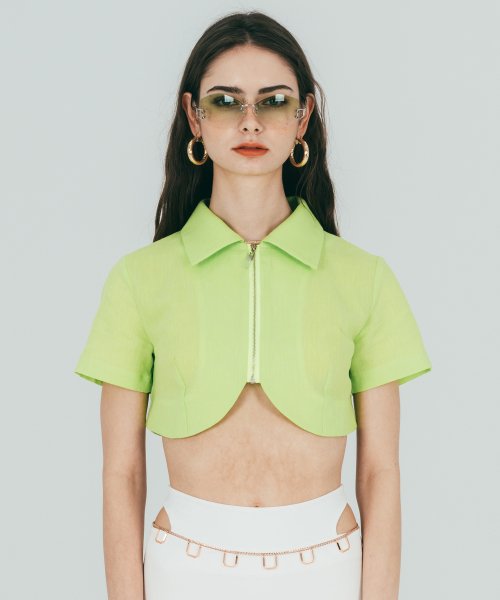 판영 (FANYOUNG) Bustier Zip-up Shirt - 라임그린