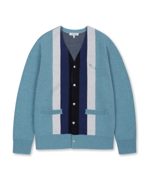 아모프레 (AMOUPRE) Block Pattern Cardigan (Blue)_J3WAW24621BUX