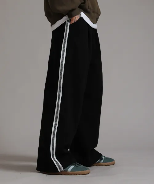 피치스킨 라인 테이핑 와이드 팬츠_블랙