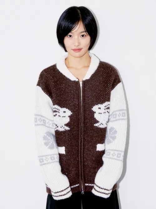 COWICHAN KNIT ZIP-UP CARDIGAN, BROWN