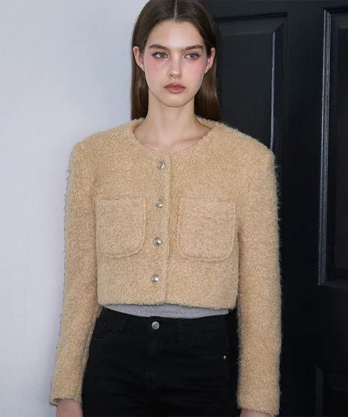 Angora Pocket Fur Jacket [Beige]