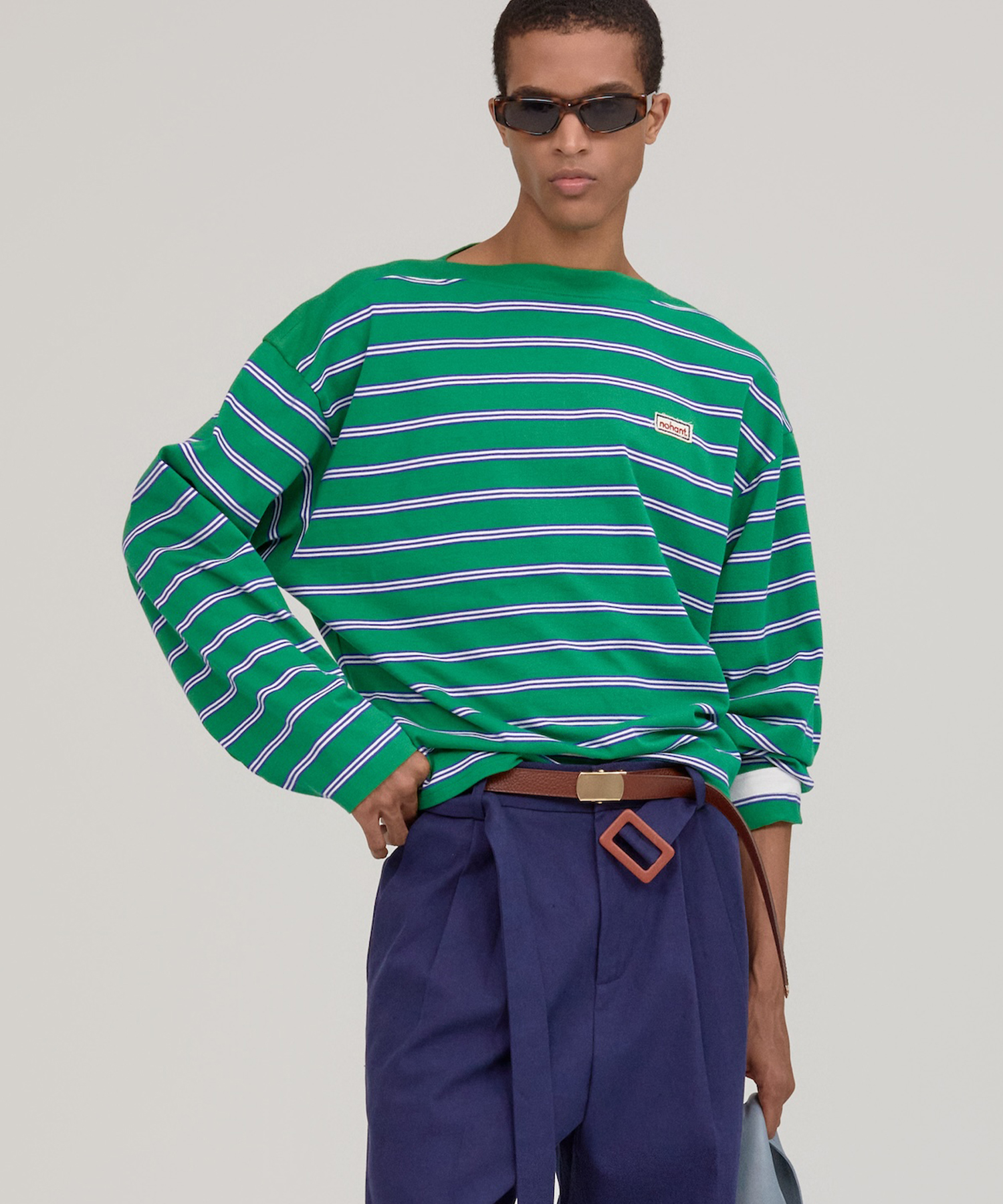 노앙 (nohant) MULTI STRIPE BOAT NECK T-SHIRT GREEN 0NHQ1TH01010