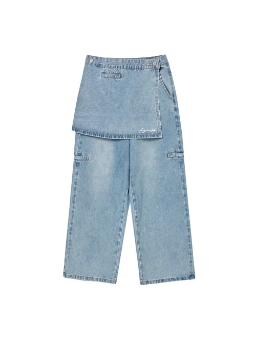 더그린랩 (THE GREEN LAB) Button Wrap Skirt Denim Pants BLUE