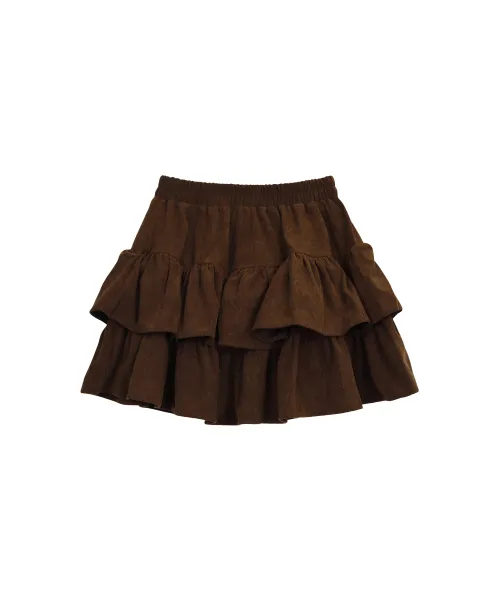 BASIC TIERED CORDU SKIRT_BROWN
