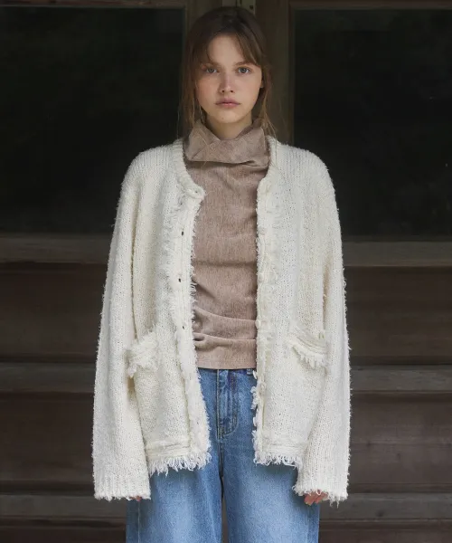 앤니즈 (ANDNEEDS) Allen tweed cardigan (ivory)