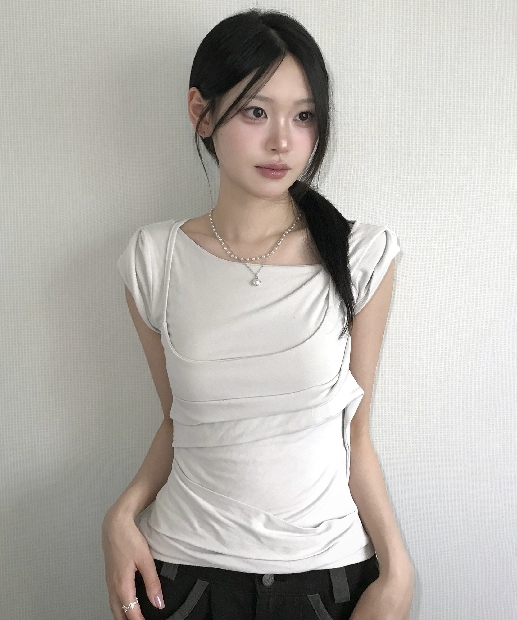 플레어업 (FLARE UP) Layered Bustier T-Shirt (FL-108_Cloud White)