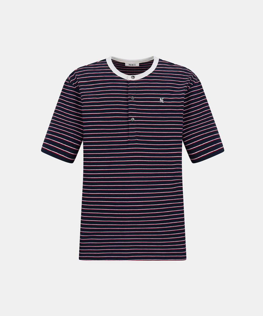 노이스 (NOICE) COTTON STRIPE RINGER HENLEY NECK - DARK NAVY (NUA6UTT58DN)