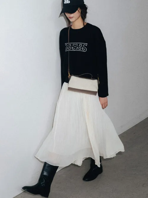 Airy Pleats Long Skirt_WHITE