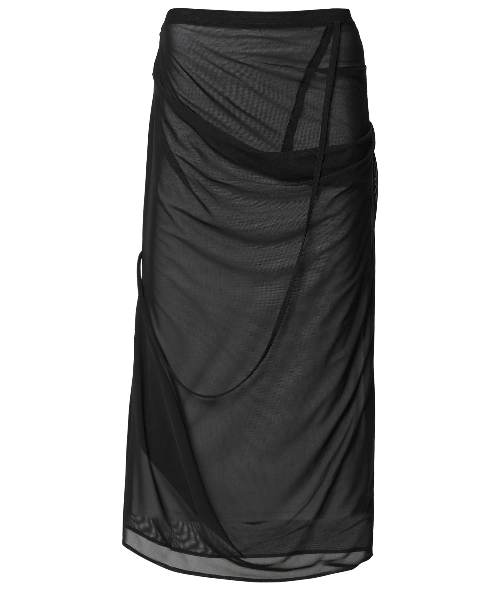 플레어업 (FLAREUP) Draped Mesh Layered Long Skirt (FL-264_Black)