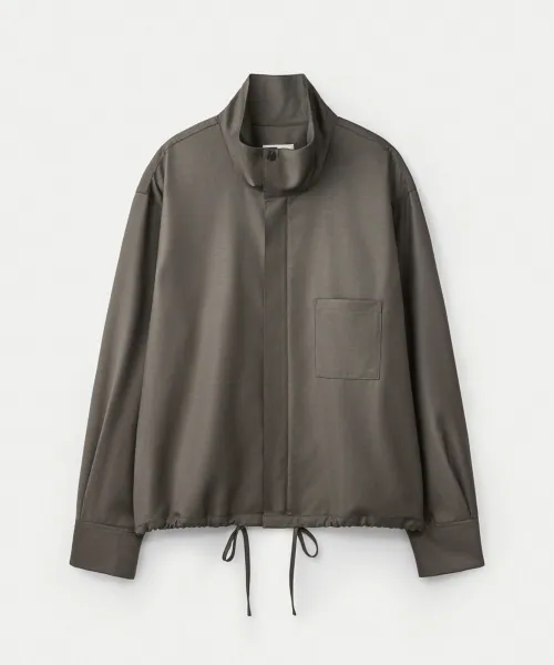 Worsted wool high-neck zip-up jacket_Peat grey
