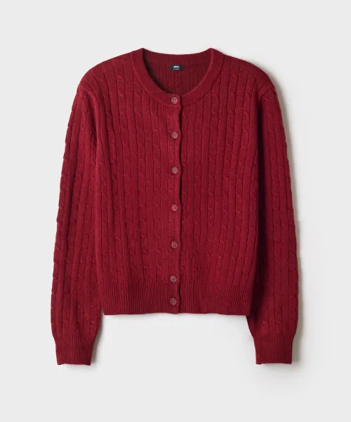 [울블렌드] 여성 케이블 라운드넥 카디건 Red SPCKG4TW01