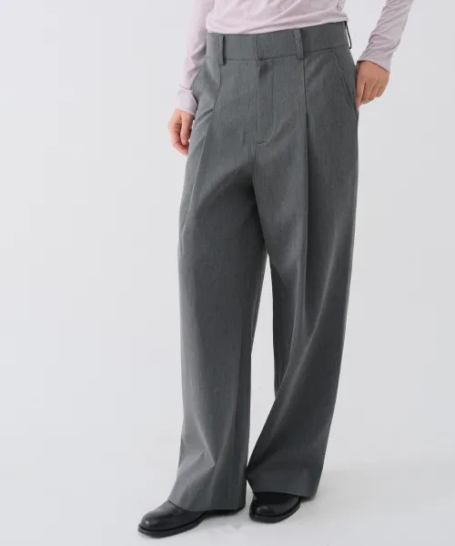 WOOL PINTUCK WIDE SLACKS_CHARCOAL