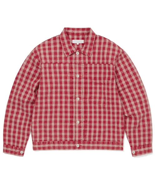 Washed Check Trucker Jacket Red