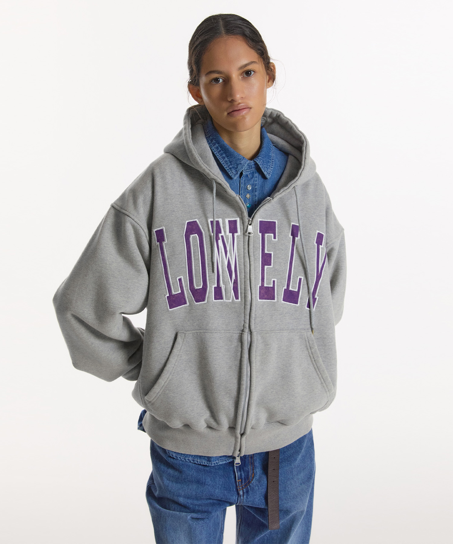노앙 LONELY/LOVELY HOODIE ZIP-UP GRAY