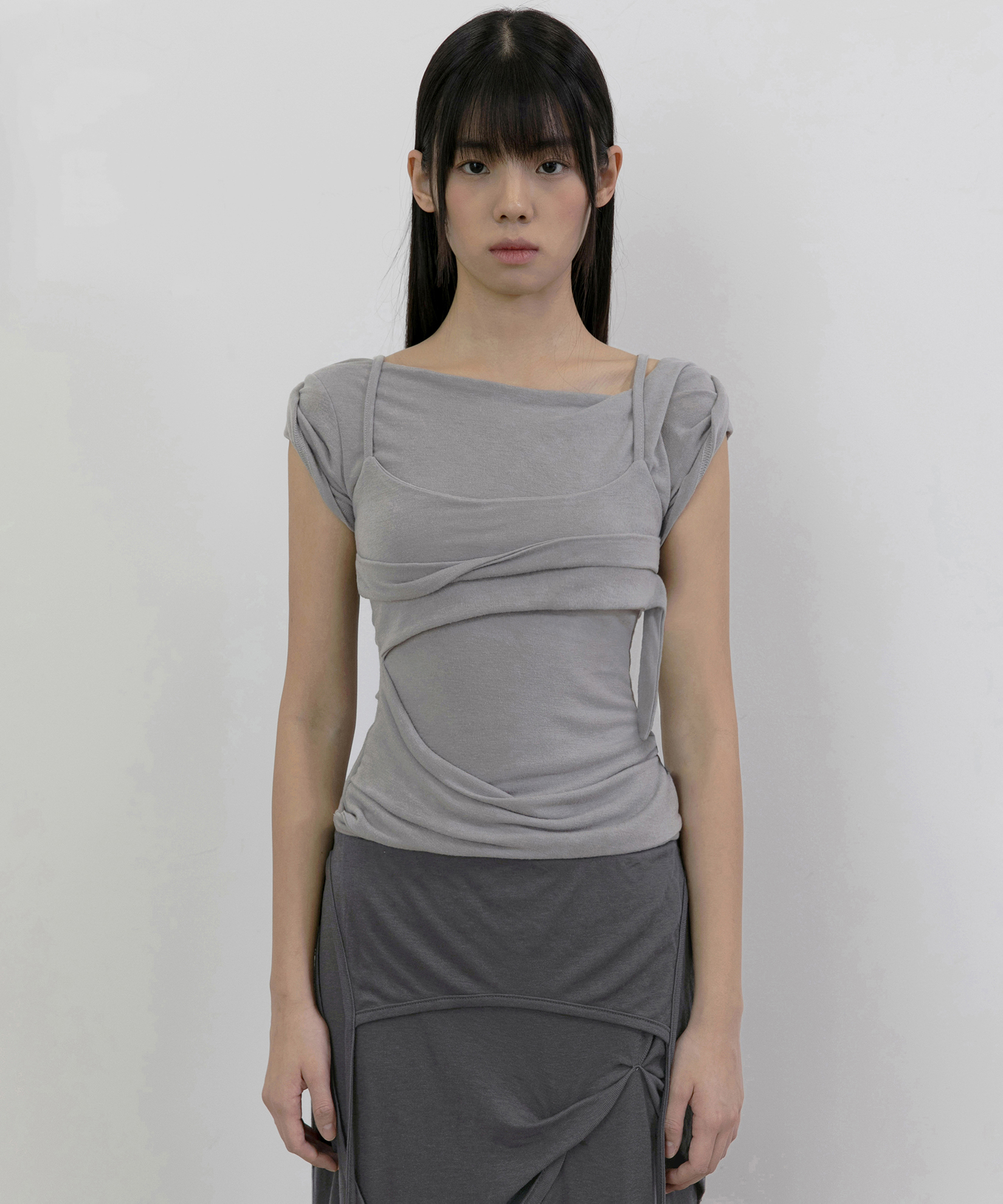 플레어업 (FLAREUP) Layered Bustier T-Shirt (FL-108_Gray)