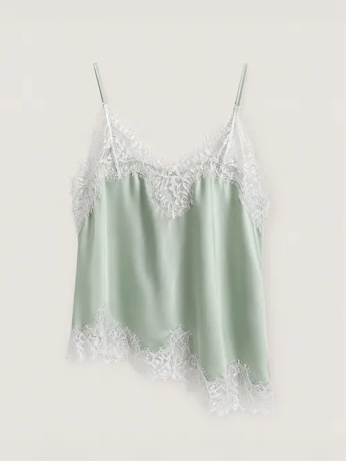 Lace Trim Satin Slip Top Mint