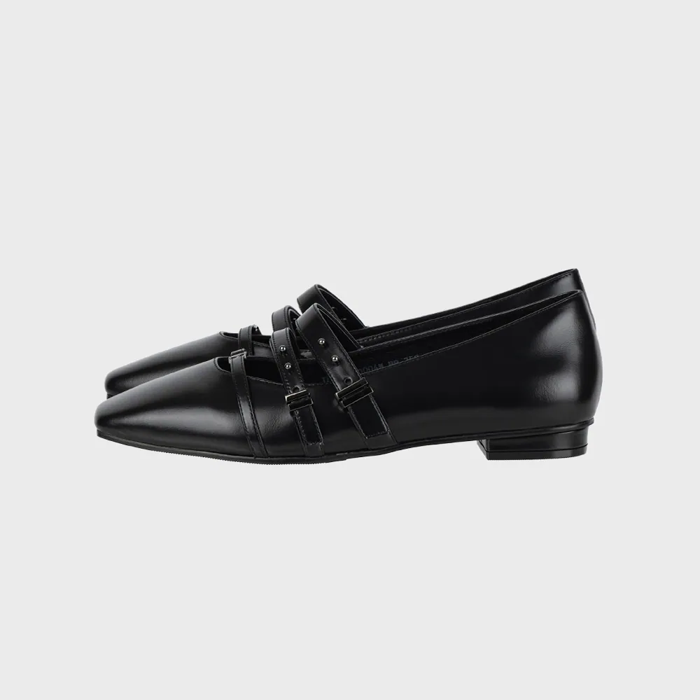 Triple-Strap Minimal Flats [ Black ]