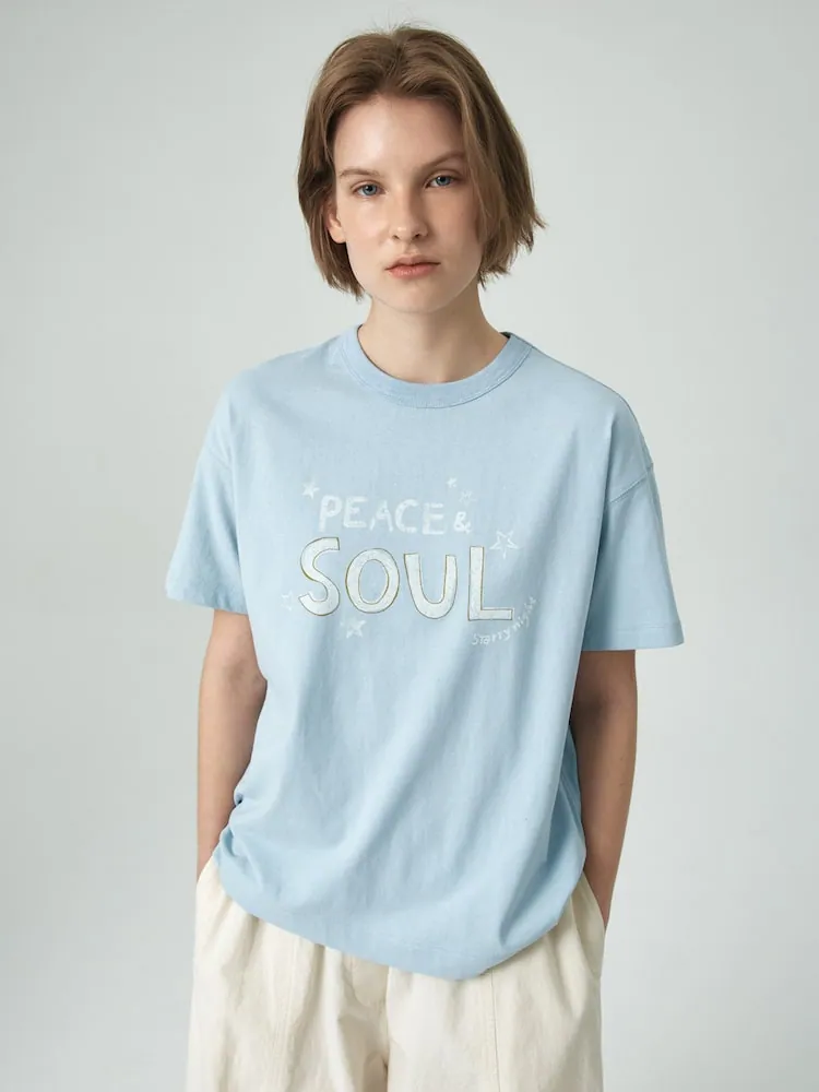 비이커 오리지널 (BEAKER ORIGINAL) Women Lettering Grahpic Loose Fit T-Shirt - Sky Blue (QP6442OG5Q)