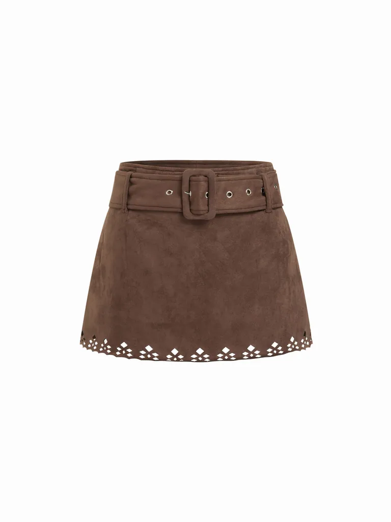 사이다 (CIDER) Suede Low Rise Cut Out A-line Mini Skirt With Belt