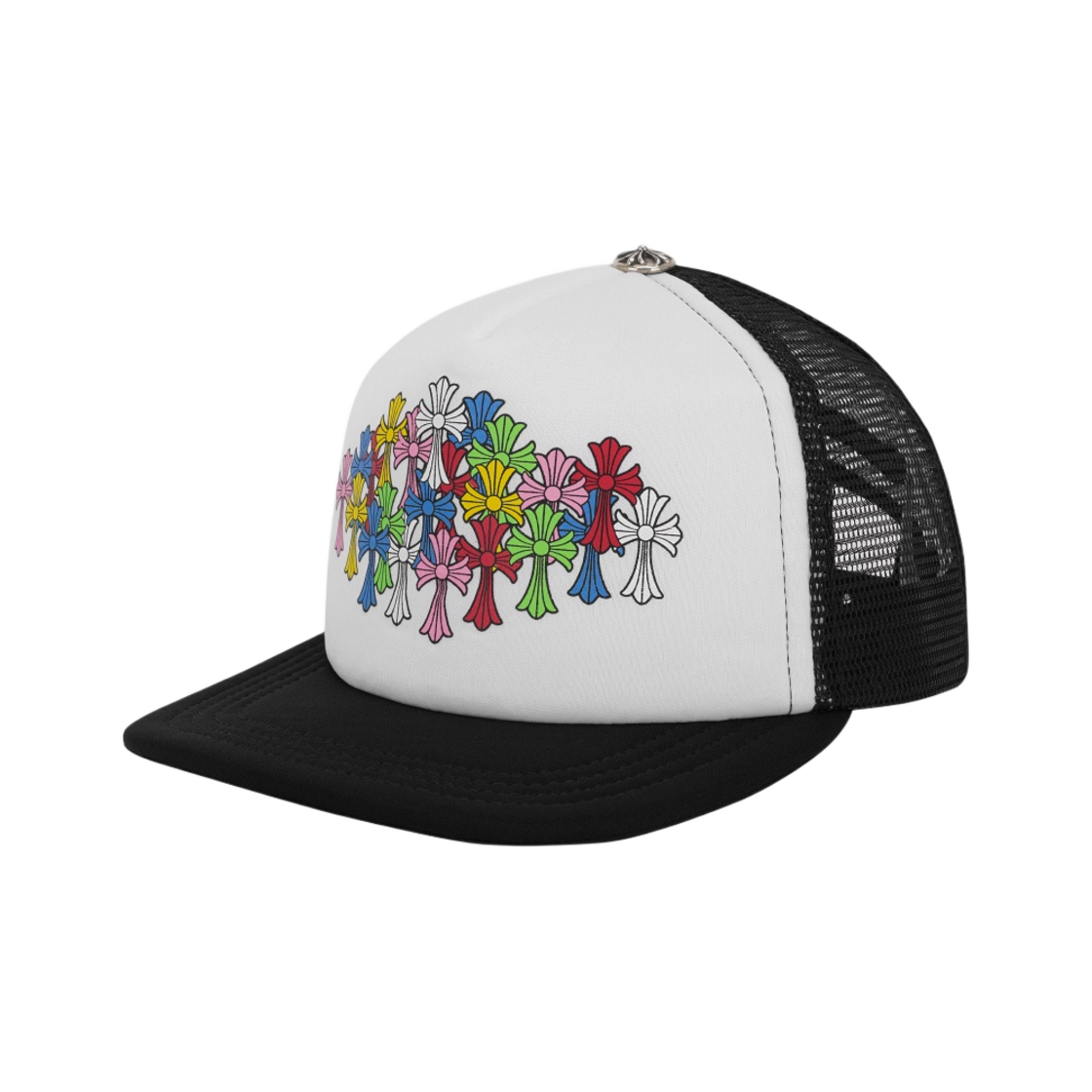 크롬하츠 (Chrome Hearts) 멀티 컬러 크로스 메쉬 트러커햇 블랙 화이트
