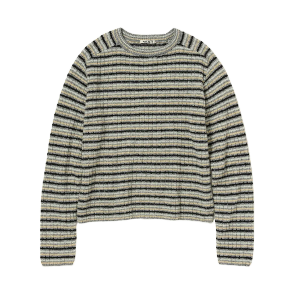 오라리(AURALEE) Shetland Wool Cashmere Rib Knit P/O Gray Stripe (A25AP01SB)