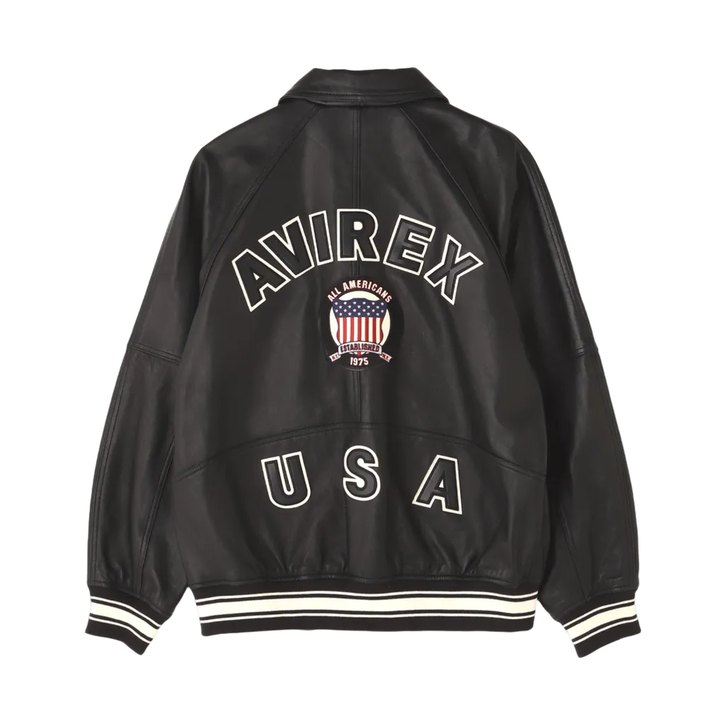 아비렉스 (AVIREX) Light Signature Varsity Jacket Leather Black (7834950016-ABL)