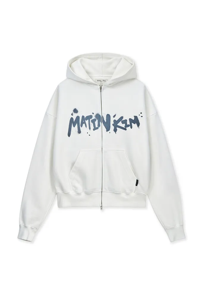 마뗑킴 (MATIN KIM) GRAFFITI LOGO HOODY ZIP UP IN WHITE
