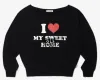 유희 (YOUHEE) I LOVE OFF SHOULDER SWEATSHIRTS BLACK