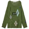 오픈와이와이 (OPEN YY) ARGYLE CUT-OUT KNIT PULLOVER, GREEN