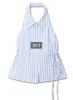 미치코런던 (MICHIKO LONDON) SEERSUCKER STRIPE HALTER NECK TOP BLUE