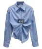아리 (ARI) CELINA SLIM FIT STRIPE TWISTED SHIRT / SKY BLUE