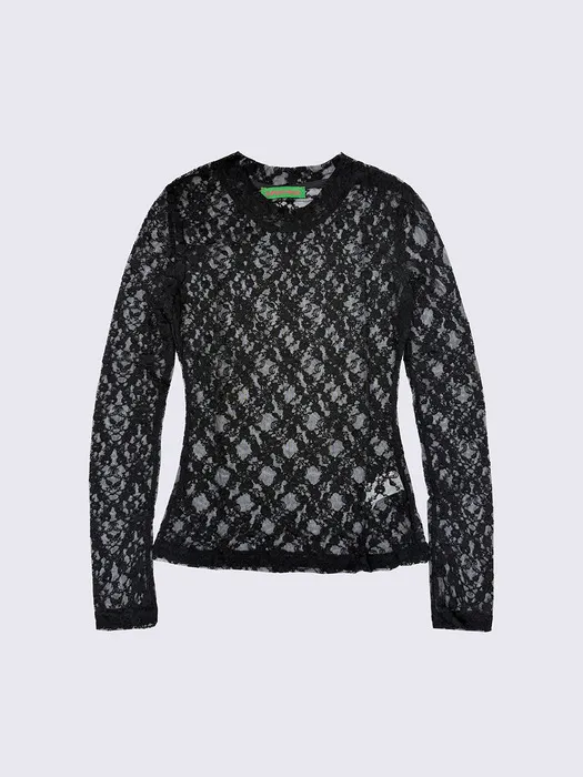 슈퍼띵스 (SUPERTHINGS) 플라워 레이스 시스루 티셔츠 (BLACK)