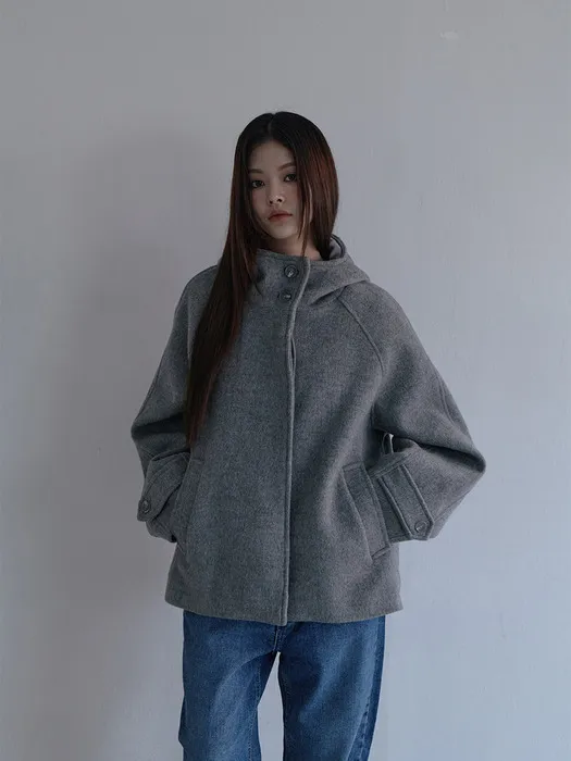 울 후드 하프 코트 (그레이)