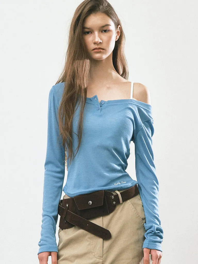 SOFT BUTTON SLIM TOP_BLUE