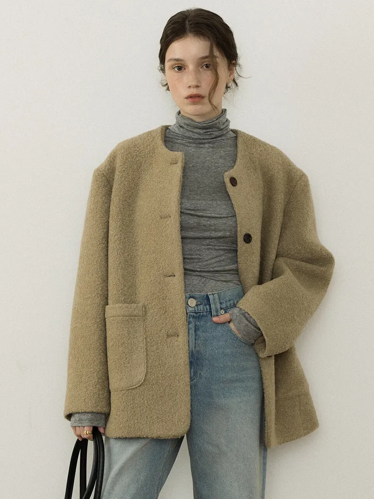 Alpaca boucle jacket_Beige