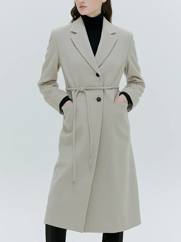 TAILORED LONG STRAP BELTED COAT [IVORY][BLACK]