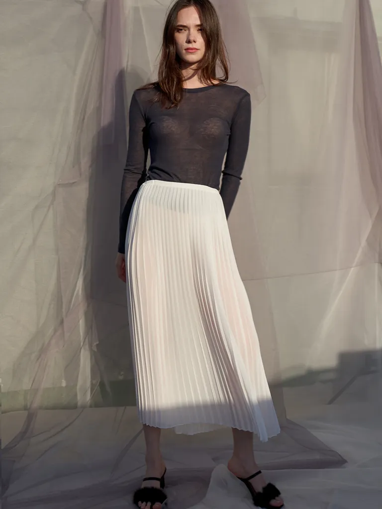 Four Season Pleats Chiffon Skirt_White