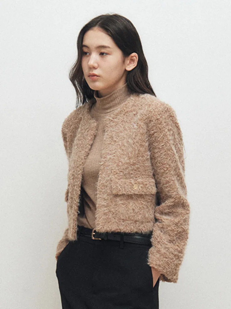 Soft Boucle Cropped Cardigan_Brown