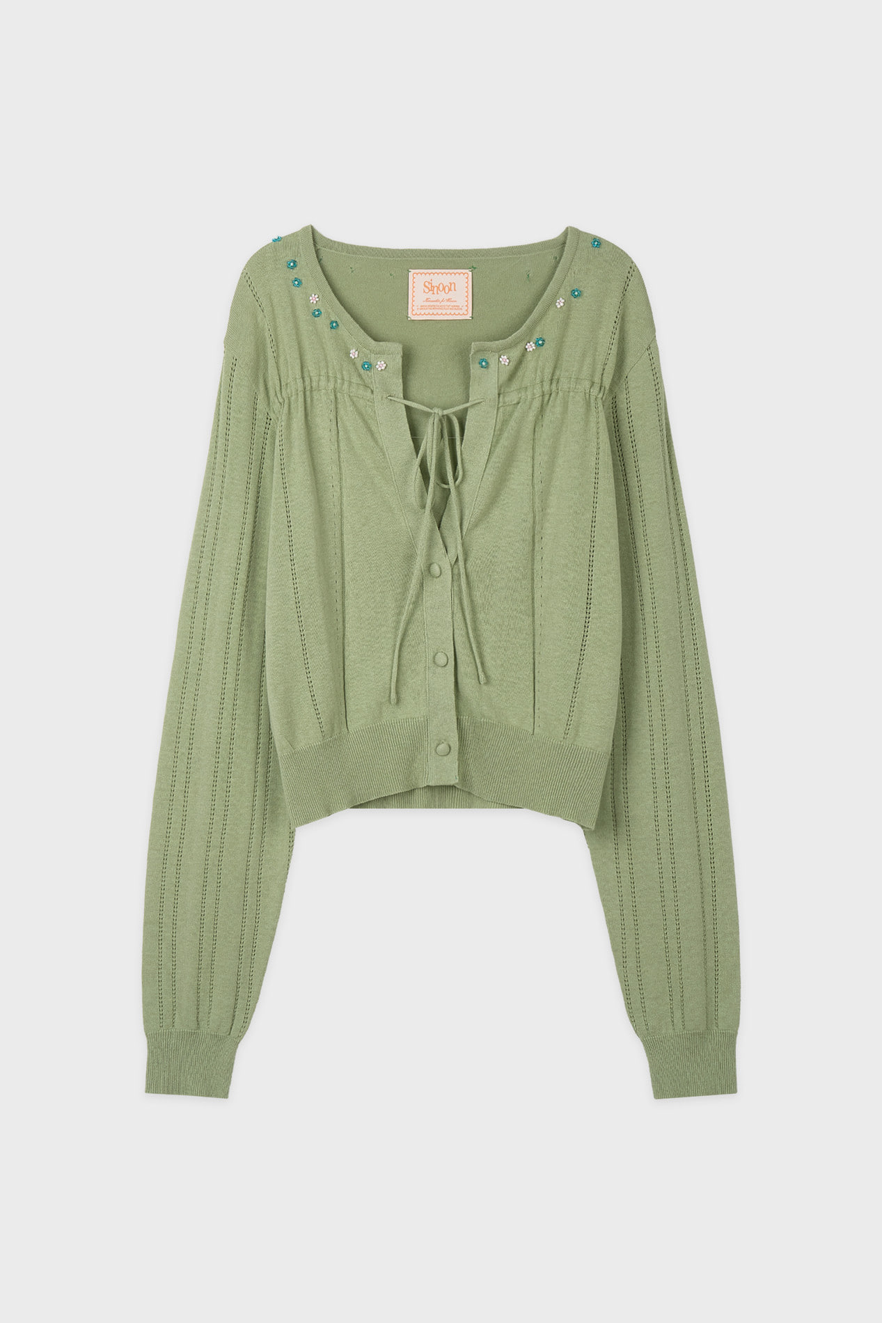시눈 (SINOON) SN Deep V-Neck Beaded Cardigan (Green)