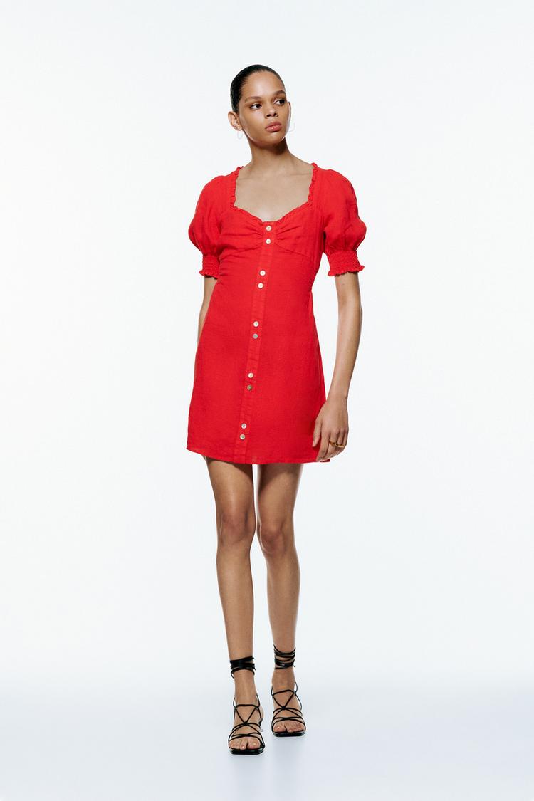 자라 (ZARA) 린넨 미니 드레스 - 레드 (8372072 600)