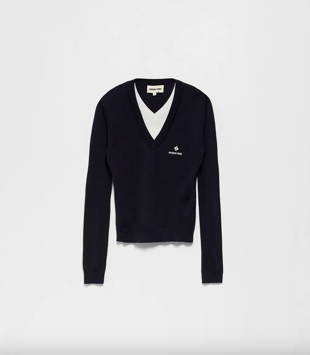 Shushu/Tong Patchwork V-neck Knit Top